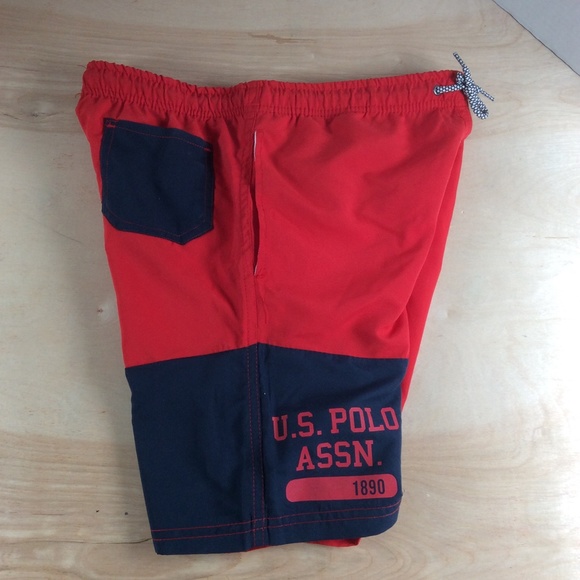 U.S. Polo Assn. Boys Swim Shorts Swim Trunks Size L 10-12 Red Blue NWT - Picture 2 of 11